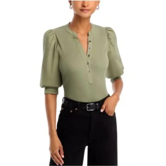 Veronica Beard Pale Green Puff Sleeve Henley Top - Picture 16 of 16